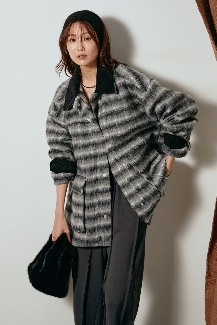 [SET]チェックシャギーミドルカバーオール+フロントラインデザインワイドスウェットパンツ(2set)