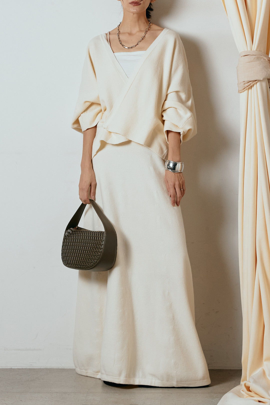 [SET]カシュクールニットカーディガン+ニットロングスカート(2set)