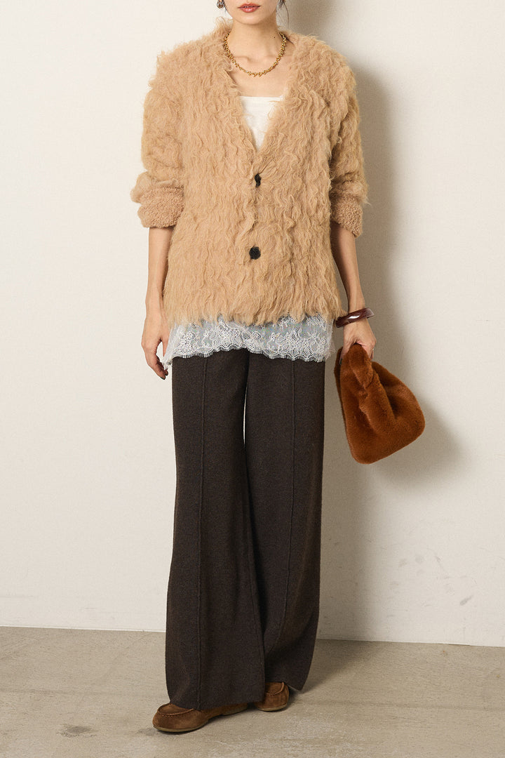 [SET]起毛シャギーニットカーディガン+センターラインニットパンツ(2set)