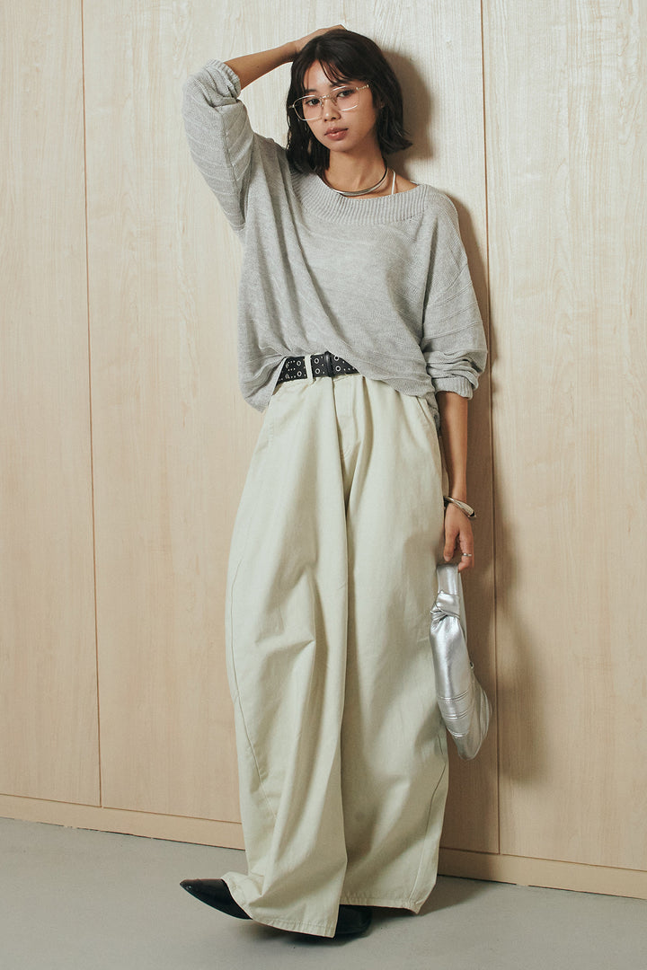 [SET]麻混リラックスニットトップス+ベルト付きカラーデニムパンツ(2set)