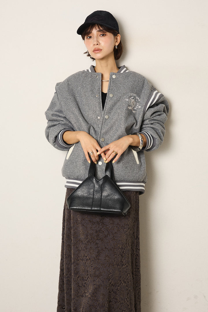 [SET]ワンポイントデザインブルゾン+花柄刺繍ベロアフレアスカート(2set)