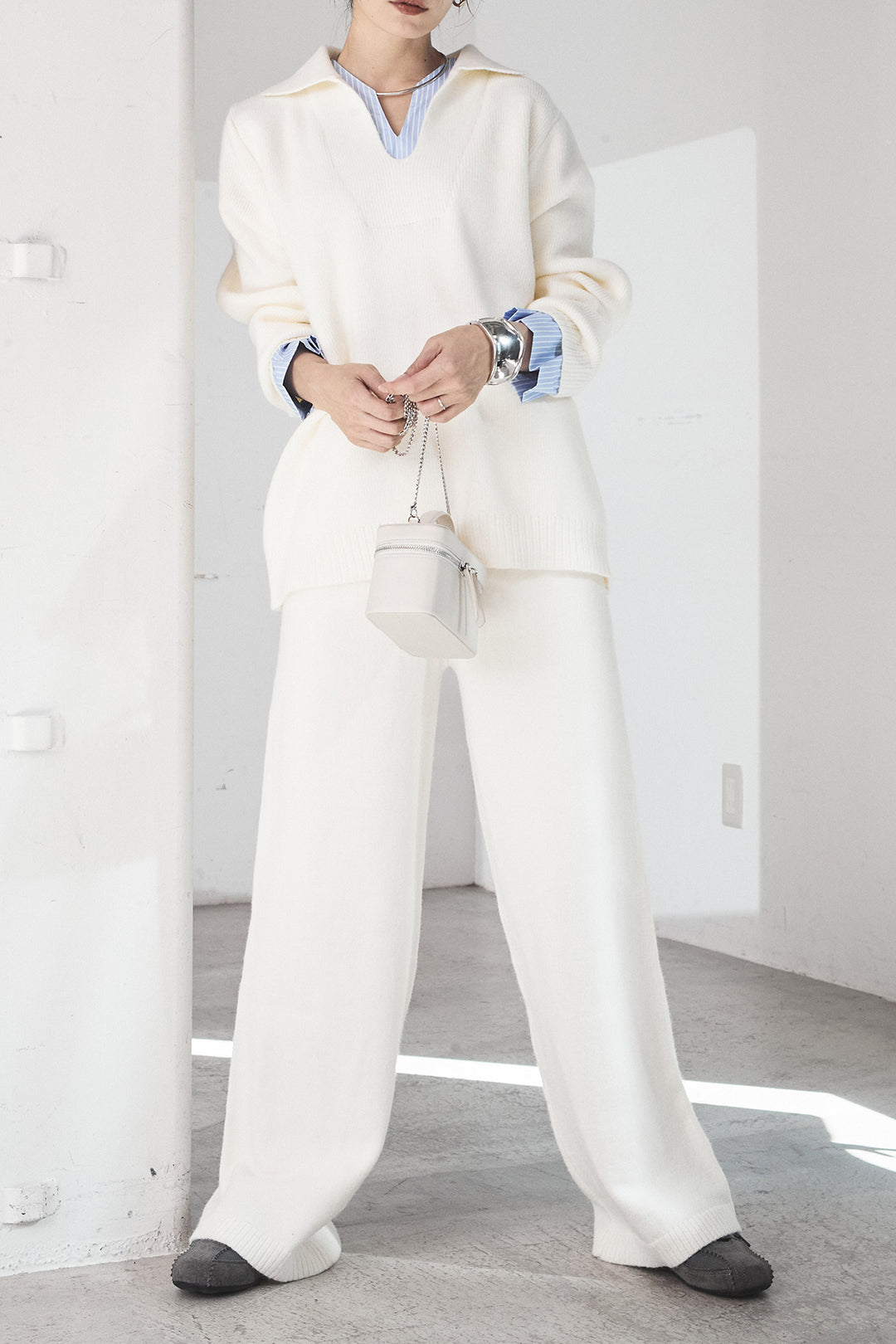 [SET]ストライプドッキングニットポロSETUP