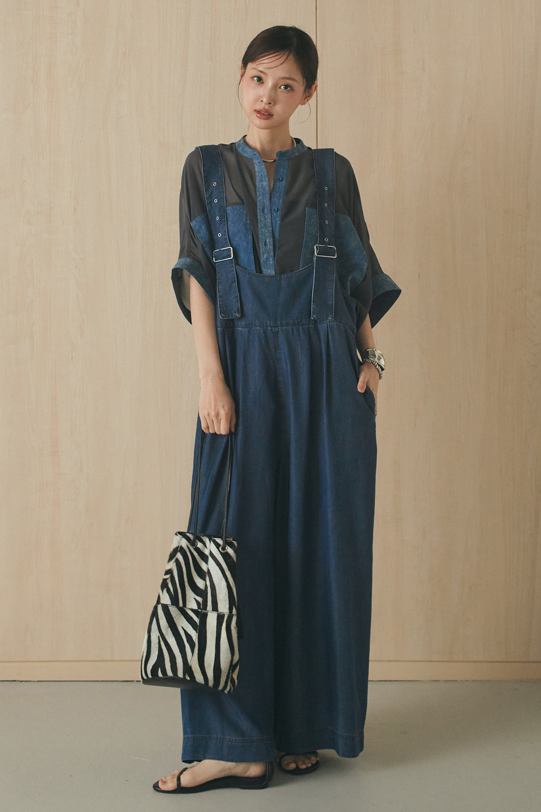 [SET]デニムライクビッグツーポケシアーシャツ+前後2WAYテンセルデニムサロペット(2set)