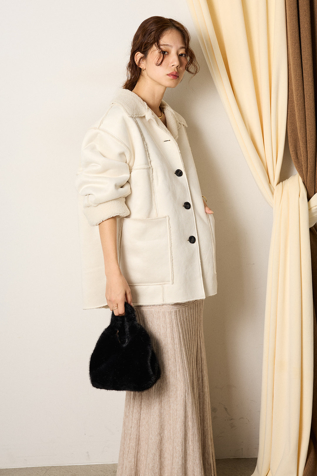 [SET]エコムートンカバーオール+編み地切り替えフレアニットスカート(2set)