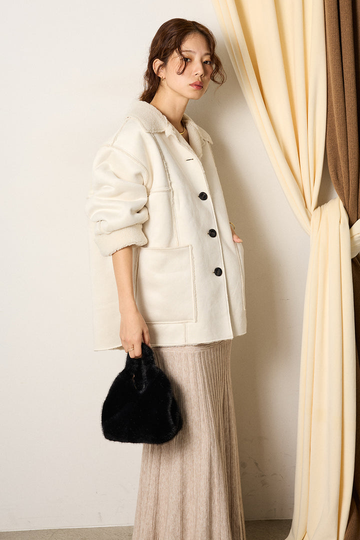 [SET]エコムートンカバーオール+編み地切り替えフレアニットスカート(2set)