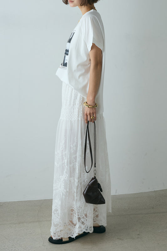 【着回しセット】フォトプリントラグランTシャツ+ミックスレース刺繍スカート+フォトプリントラグランTシャツ(3set)
