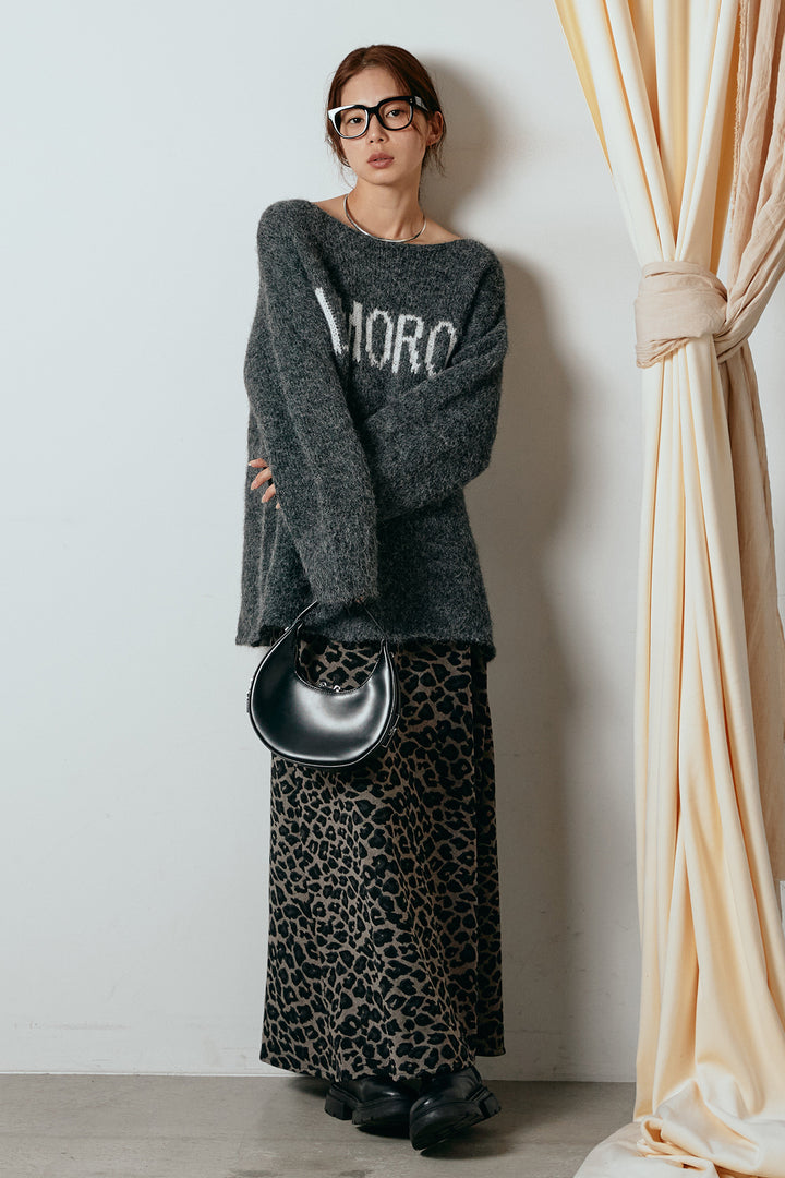 [SET]フロントロゴデザインニットトップス+レオパードロングスカート(2set)