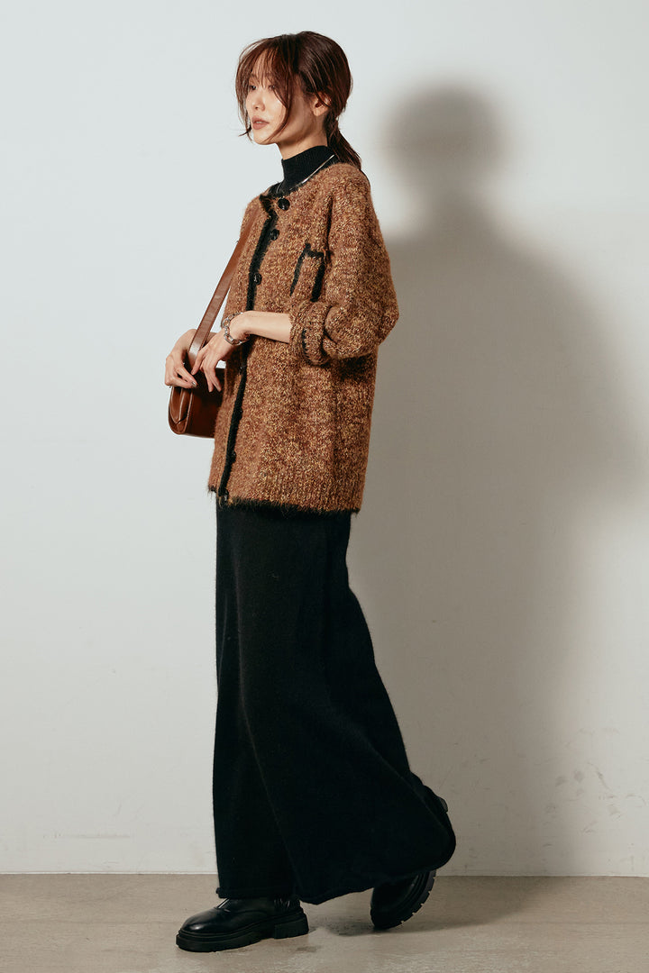 [SET]ミックスニットポケットカーディガン+ノースリーブニットロングワンピース(2set)