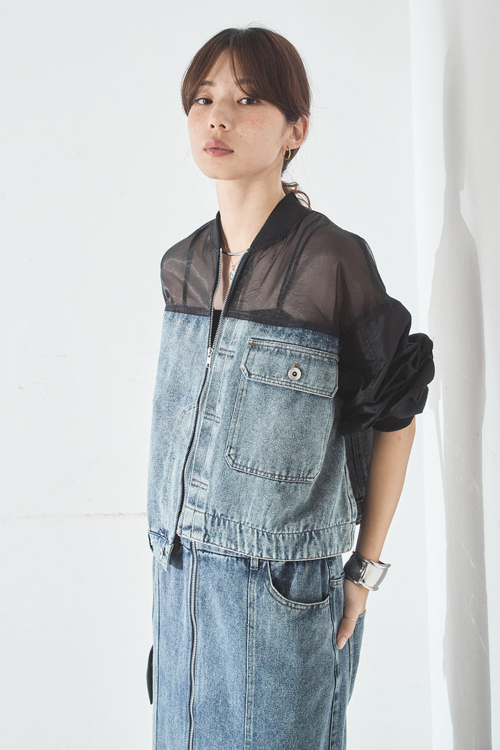 [SET]デニムコンビネーションブルゾン+フロントジップデニムスカート(2set)