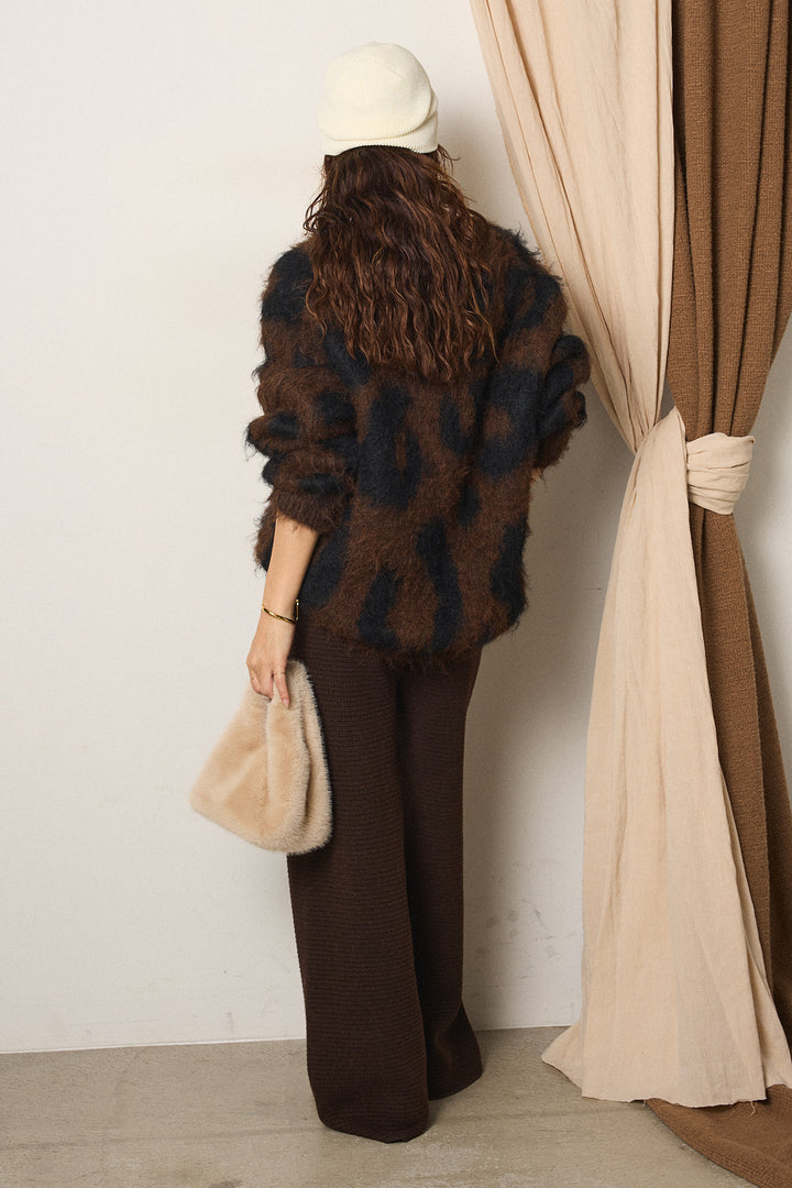 [SET]レオパードシャギータッチカーディガン+レースサテンキャミソール(2set)