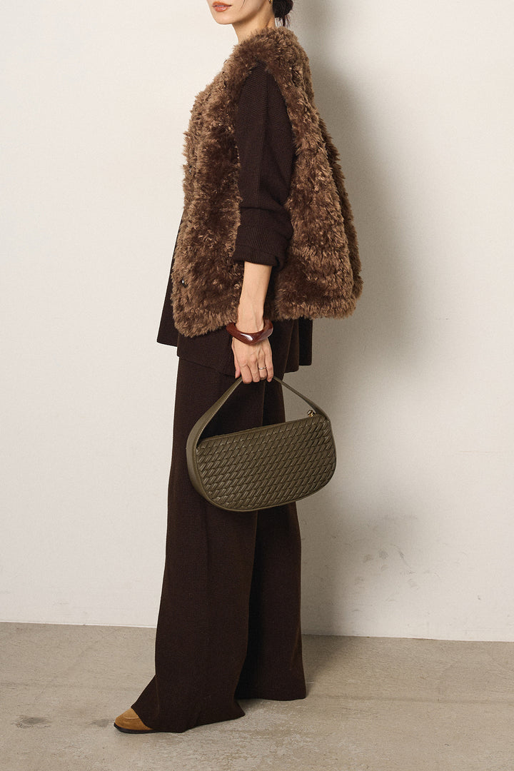 [SET]リラックスワッフルニットSETUP+ノーカラーエコファーベスト(2set)