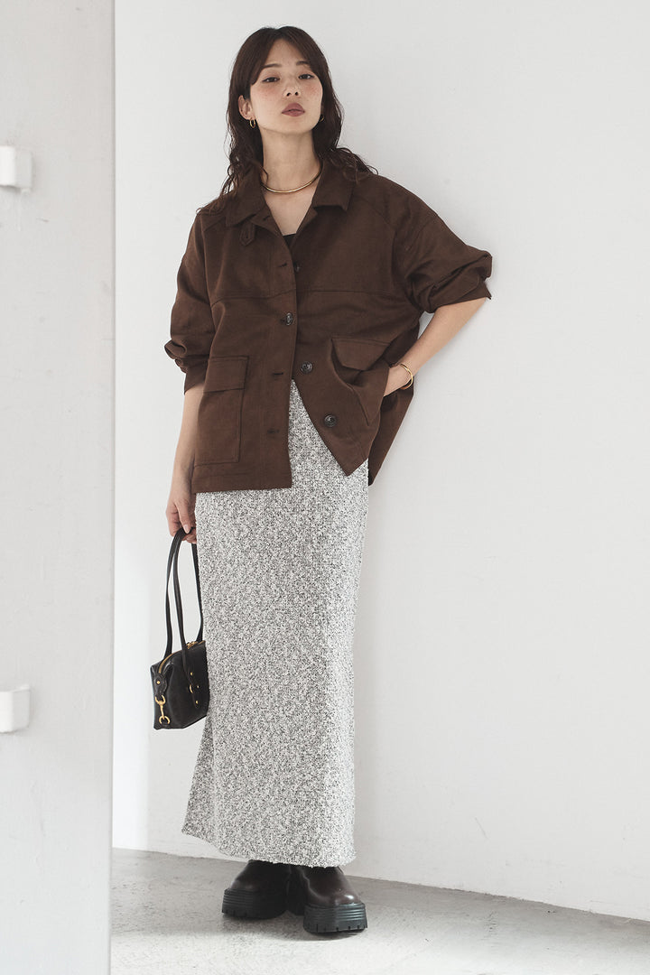 [SET]デカポケスエポンジャケット+ツイード風MIXスラブスカート(2set)
