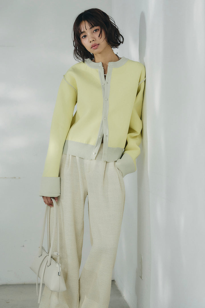 [SET]リバーシブル配色ニットカーディガン+デニムライクヘリンボーンタックパンツ(2set)