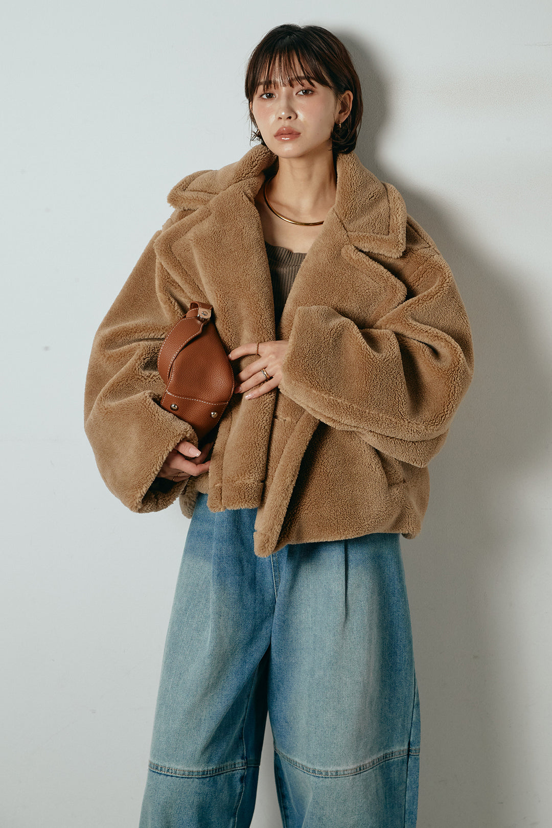 【2月中旬発送】
[SET]テディボアショートジャケット+加工デニムタックコクーンワイドパンツ(2set)