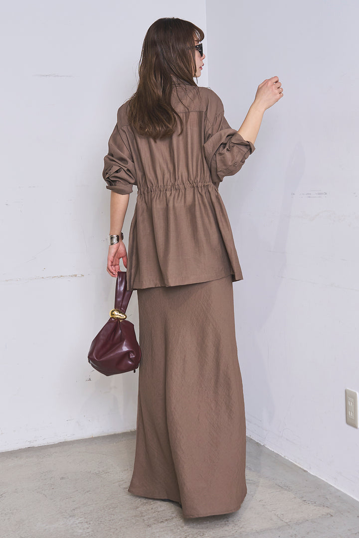 [SET]リネンブレンドシアーサファリシャツ+リネンブレンドロングナロースカート(2set)