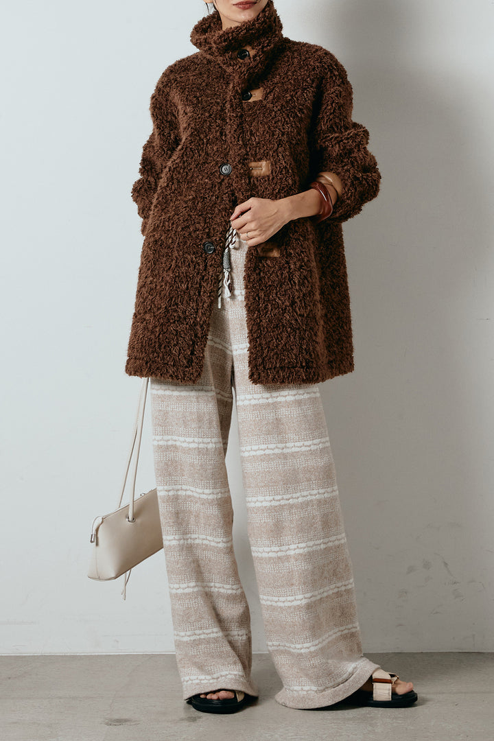 [SET]リバーシブルボアアウター+マルチライン柄リラックスニットパンツ(2set)