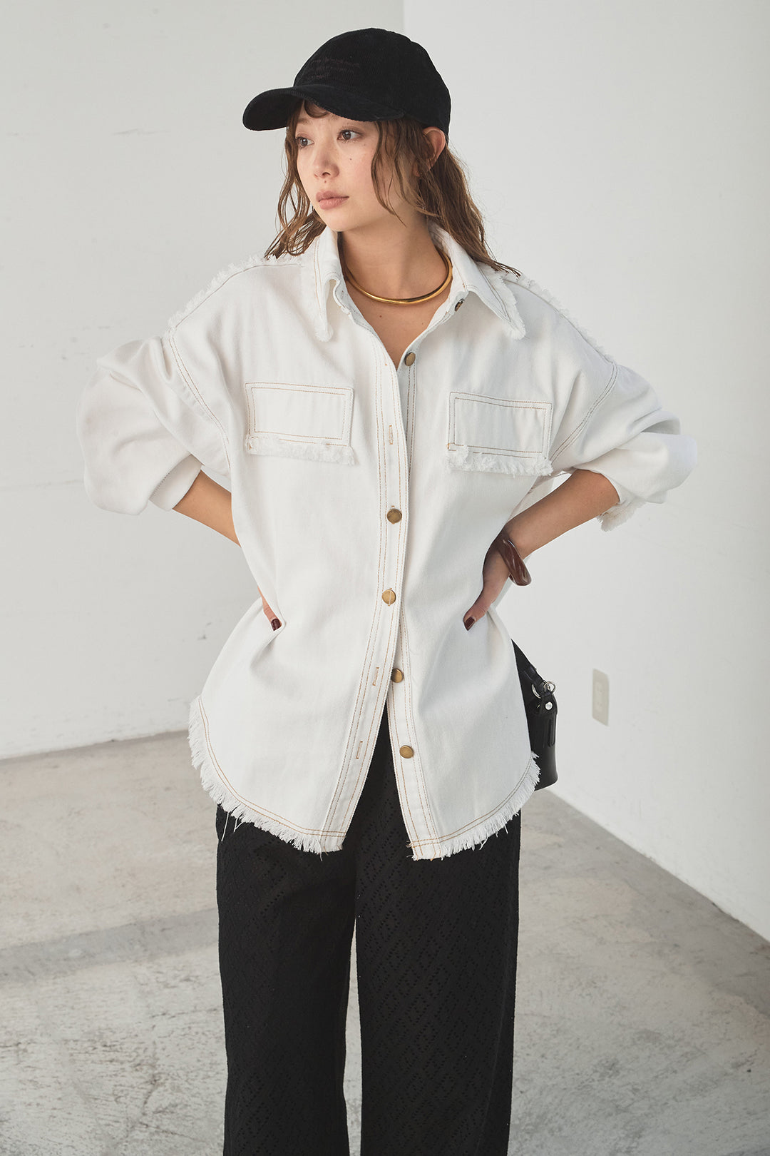 [SET]フリンジデニムジャケット+ダイヤ柄レースロングイージーパンツ(2set)