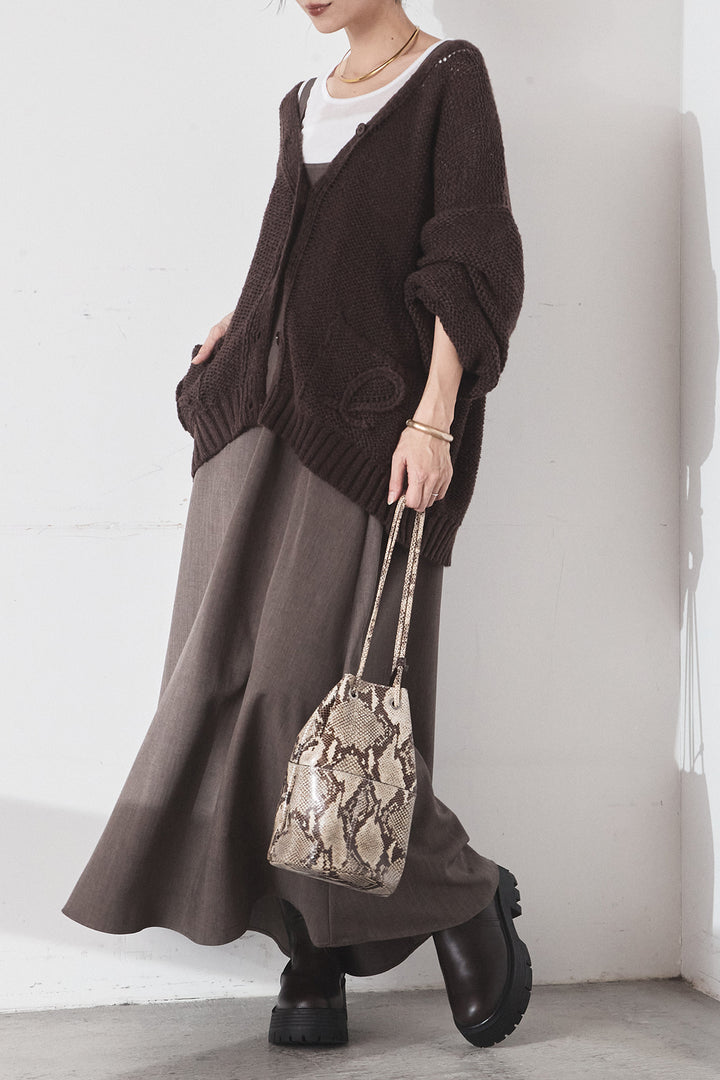 [SET]コード刺繍リラックスニットカーディガン+フレアリラックスキャミワンピース(2set)