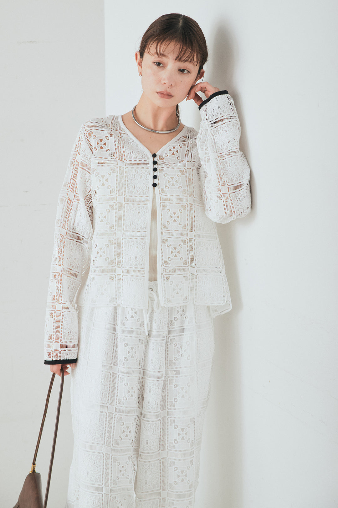 [SET]クロシェレースカーディガン+クロシェレースイージーパンツ(2set)