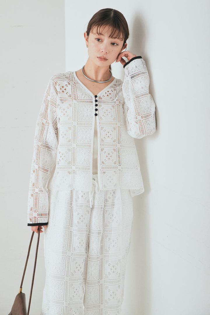 [SET]クロシェレースカーディガン+クロシェレースイージーパンツ(2set)