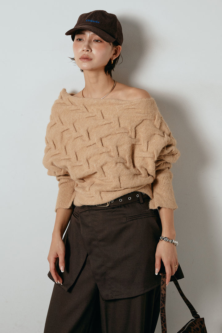 [SET]ボートネックニットトップス+ベルト付きウエストデザインパンツ(2set)