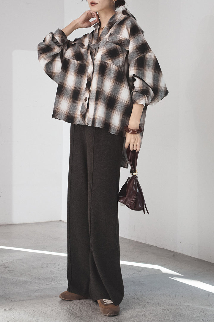 [SET]オンブレーチェックビッグシルエットCPOシャツ+センターラインニットパンツ(2set)