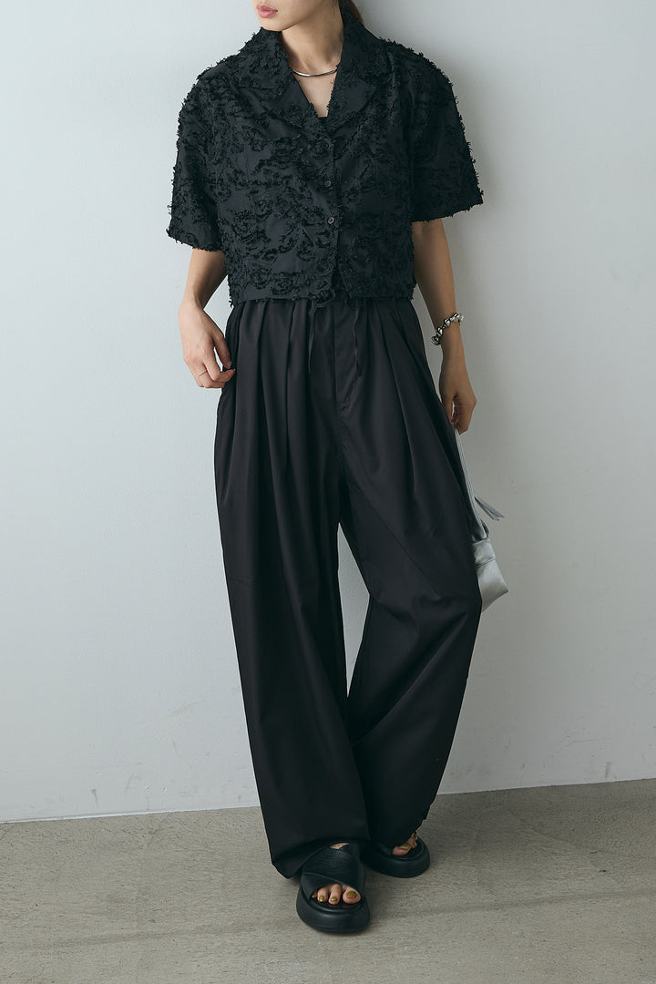 [SET]半袖オープンカラージャガード柄シャツ+タックワイドリラックスパンツ(2set)