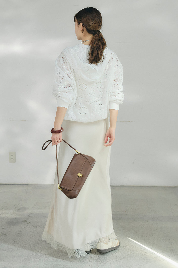 [SET]レースハーフジップアップフーディー+バイアスナローサテンスカート(2set)