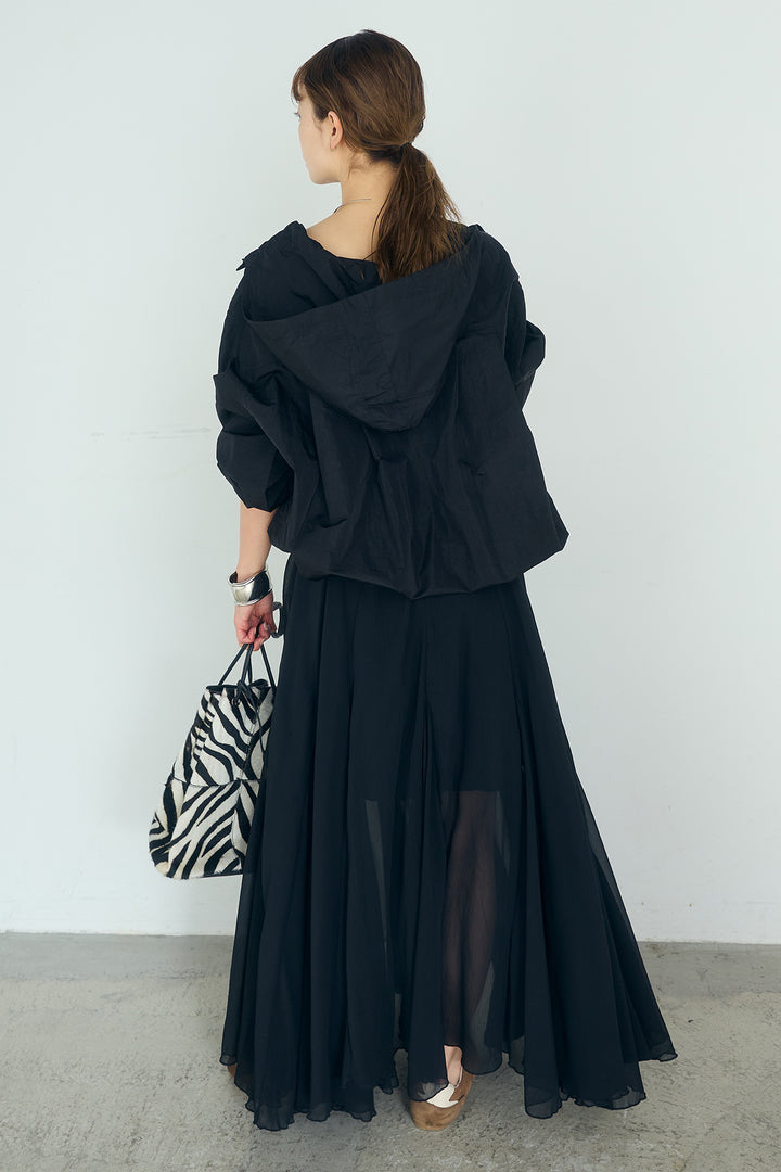 [SET]ナイロンフーディーブルゾンアウター+シアーフリルキャミワンピース(2set)