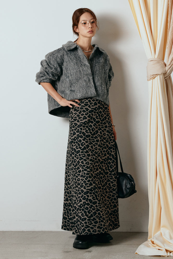 [SET]シャギーショートジャケット+レオパードロングスカート(2set)