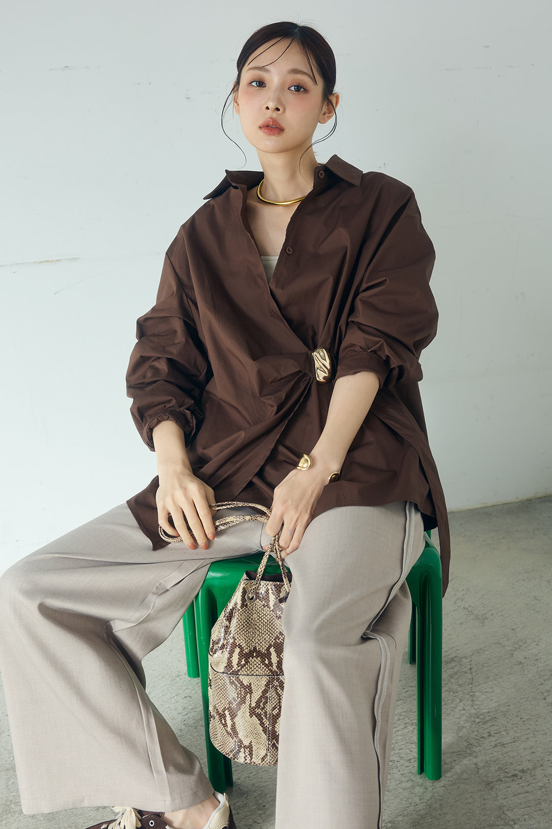 [SET]サイド留め具デザインシャツ+トラックイージーパンツ(2set)