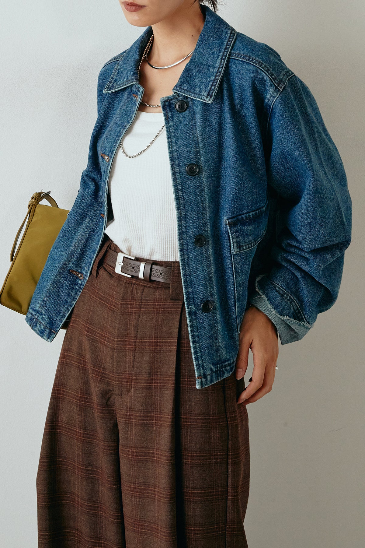 SET]袖切りっぱなしデニムジャケット+フェイクレザーベルト付き