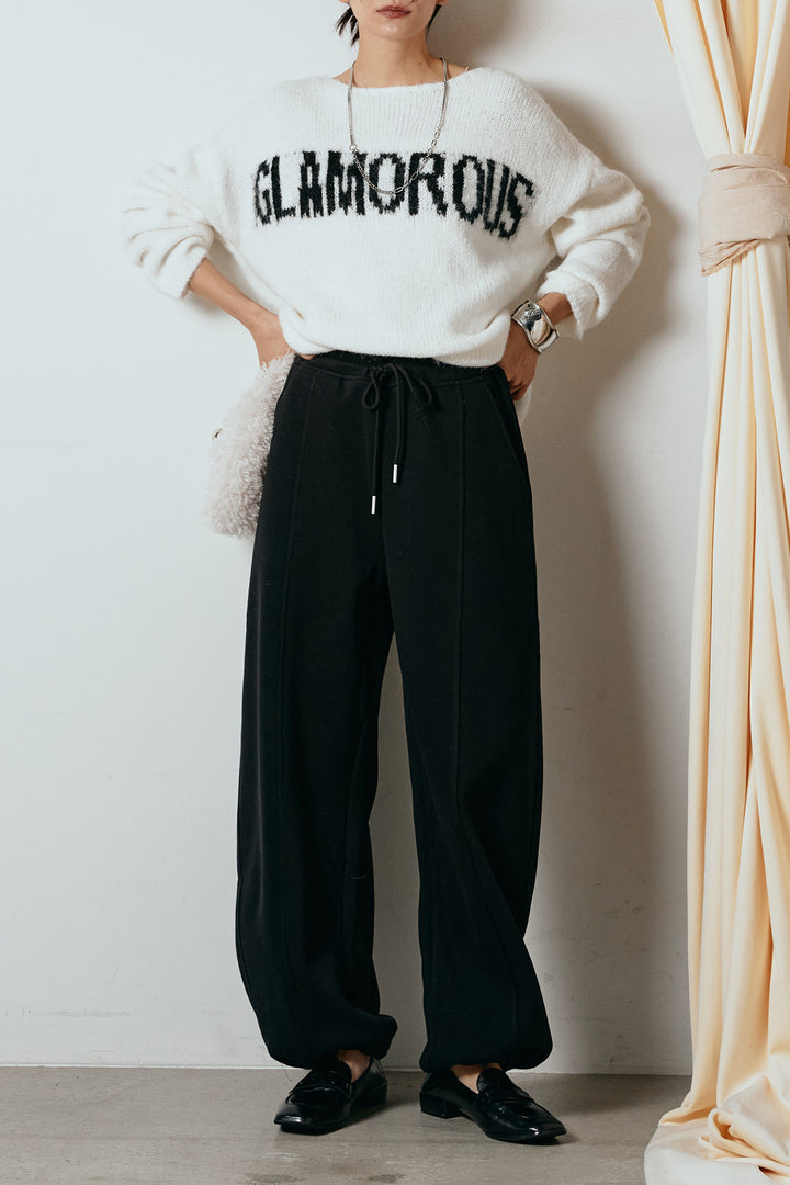 [SET]フロントロゴデザインニットトップス+スウェットワイドカーブパンツ(2set)