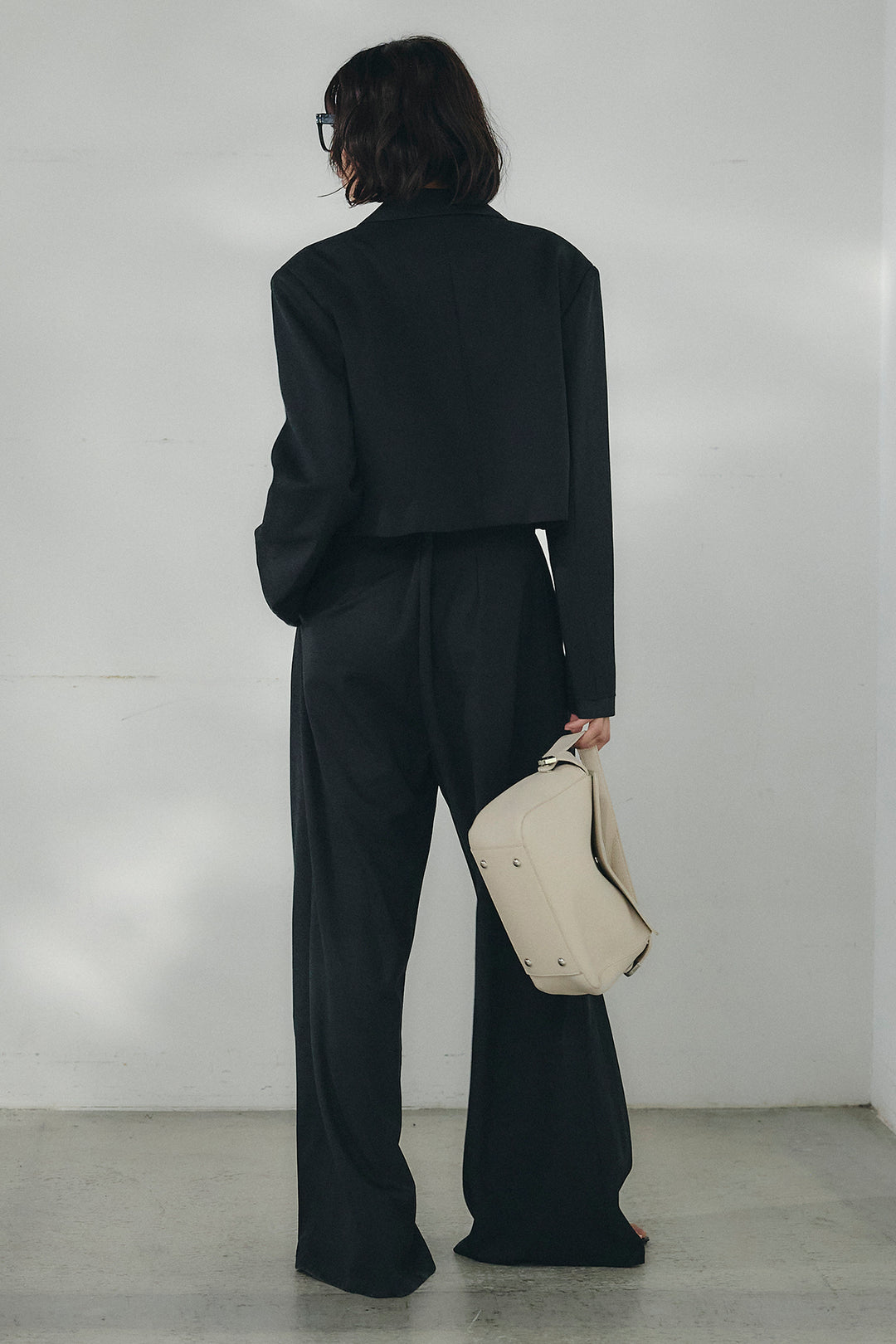 [SET]メタルプレートショート丈ジャケット+メタルプレートタックワイドパンツ(2set)