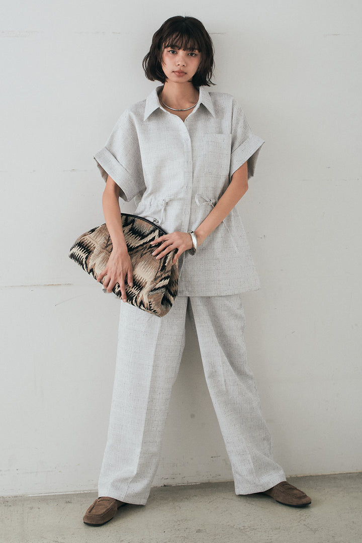 [SET]ツイードウエストドロストシャツ+ツイードタックパンツ(2set)