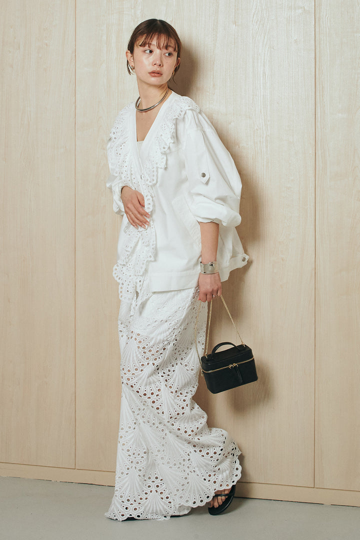 [SET]レースフリルドッキングアウター+レース刺繍リラックスパンツ(2set)