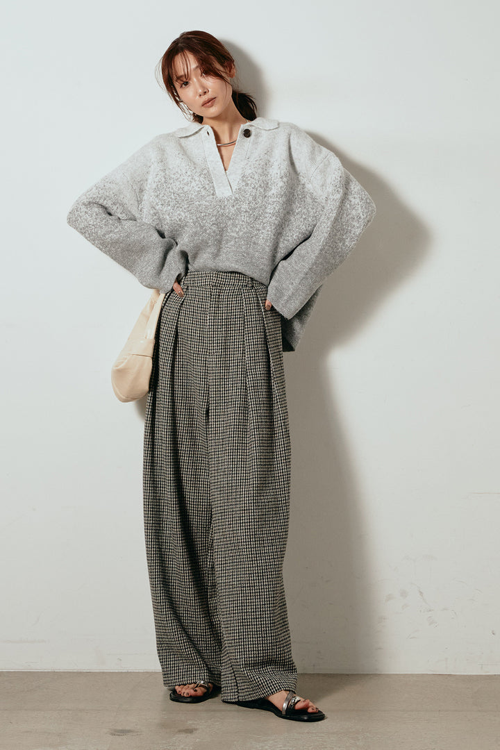 [SET]グラデーションラメニットキーネックプルオーバー+ガンクラブチェックタックパンツ(2set)