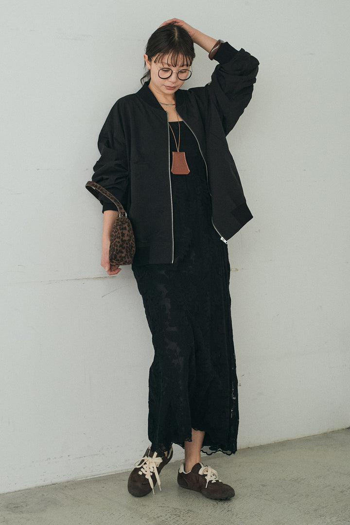 [SET]袖シャーリングオーバーサイズMA1+総レースキャミワンピース(2set)