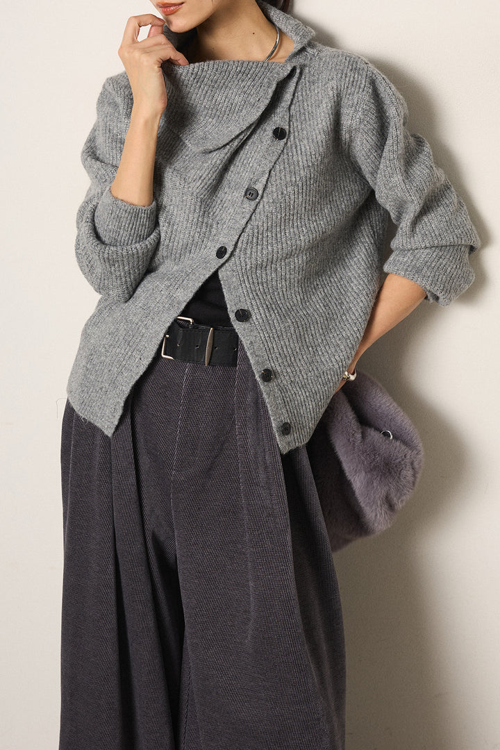 [SET]ボタンデザインネックニットプルオーバー+ベルトループコーデュロイワイドパンツ(2set)