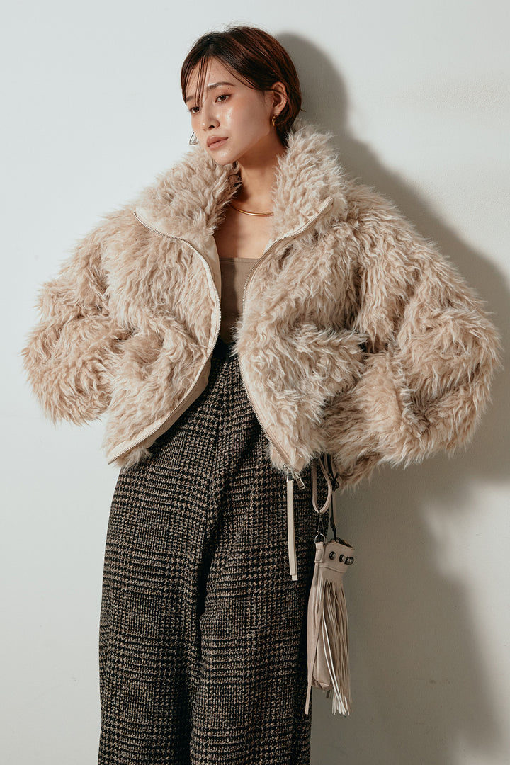 [SET]ミックスシープファースタンドブルゾン+前後2wayグレンチェック柄スカーチョサロペット(2set)