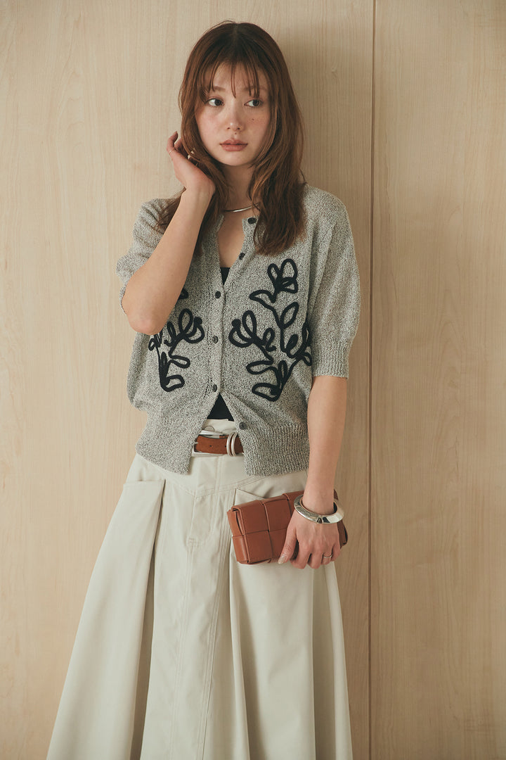 [SET]フロントテープデザイン半袖カーディガン+ミリタリーツイルタックフレアスカート(2set)