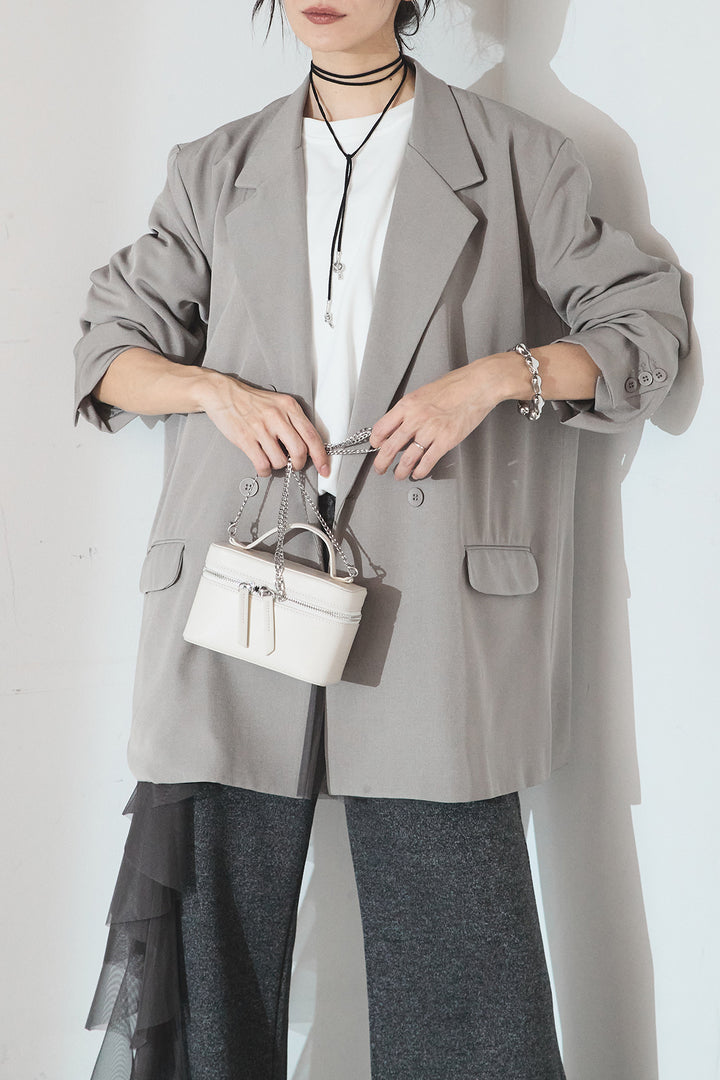 [SET]ルーズシルエットダブルテーラードジャケット+ストレッチロングTシャツ+チュールレイヤードニットパンツ(3set)