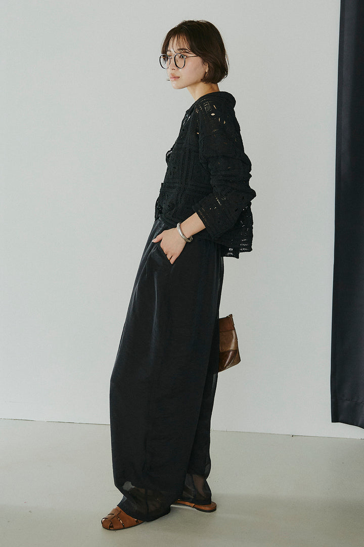 [SET]鍵編みフラワーレースカーディガン+オーガンジータックパンツ(2set)