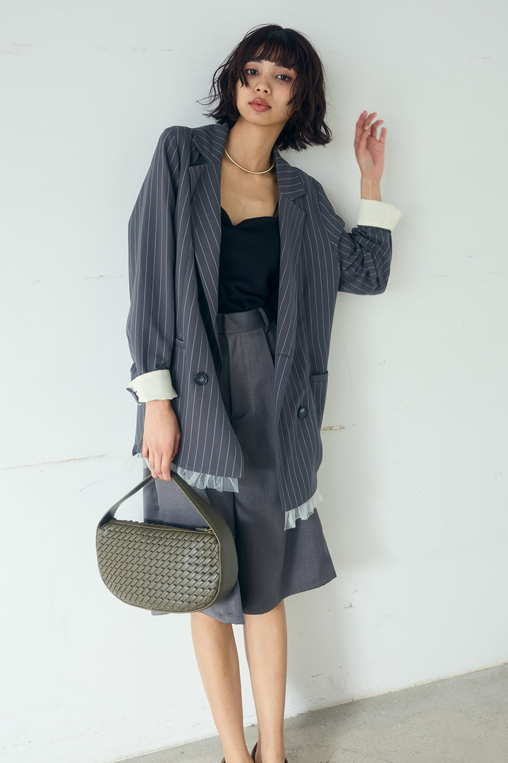 [SET]裾フリルダブルジャケット+ツイルタックハーフパンツ(2set)