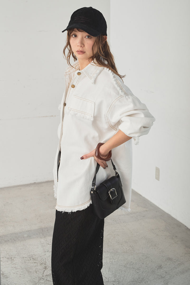 [SET]フリンジデニムジャケット+ダイヤ柄レースロングイージーパンツ(2set)