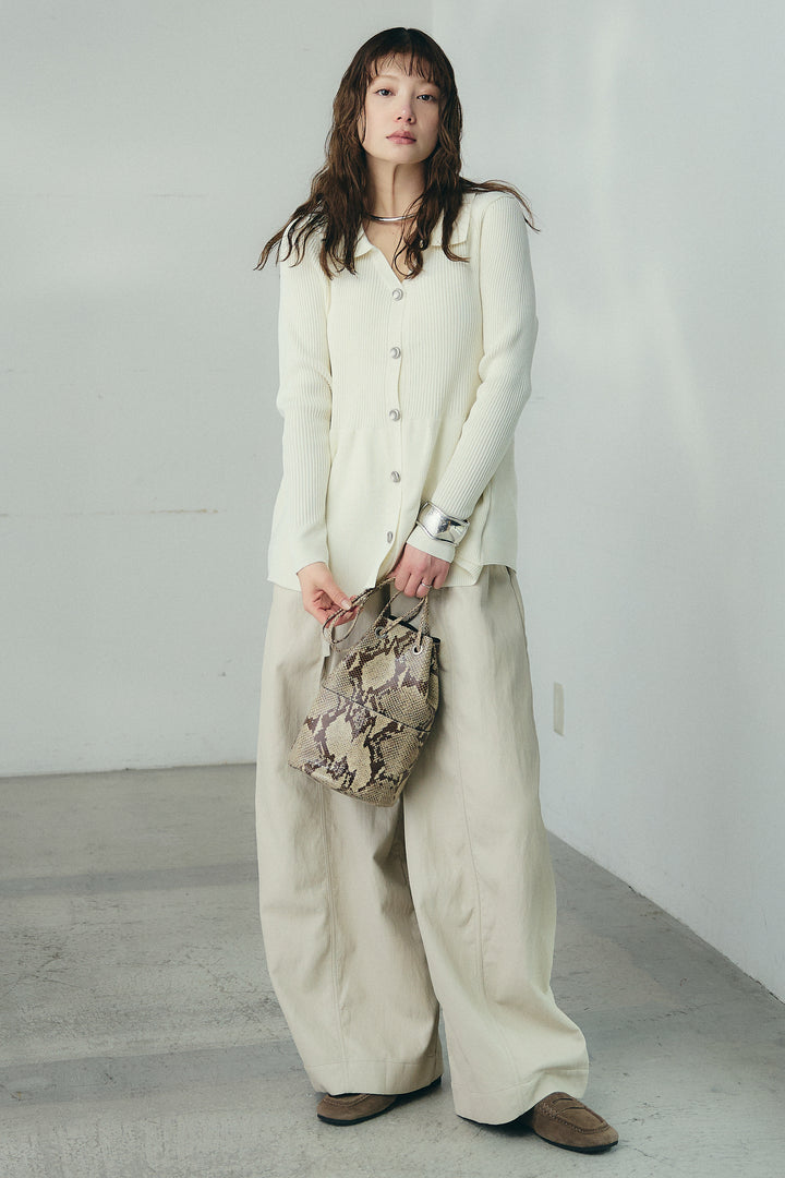 [SET]スキッパーペプラムニット+フェイクレザーカーブワイドパンツ(2set)