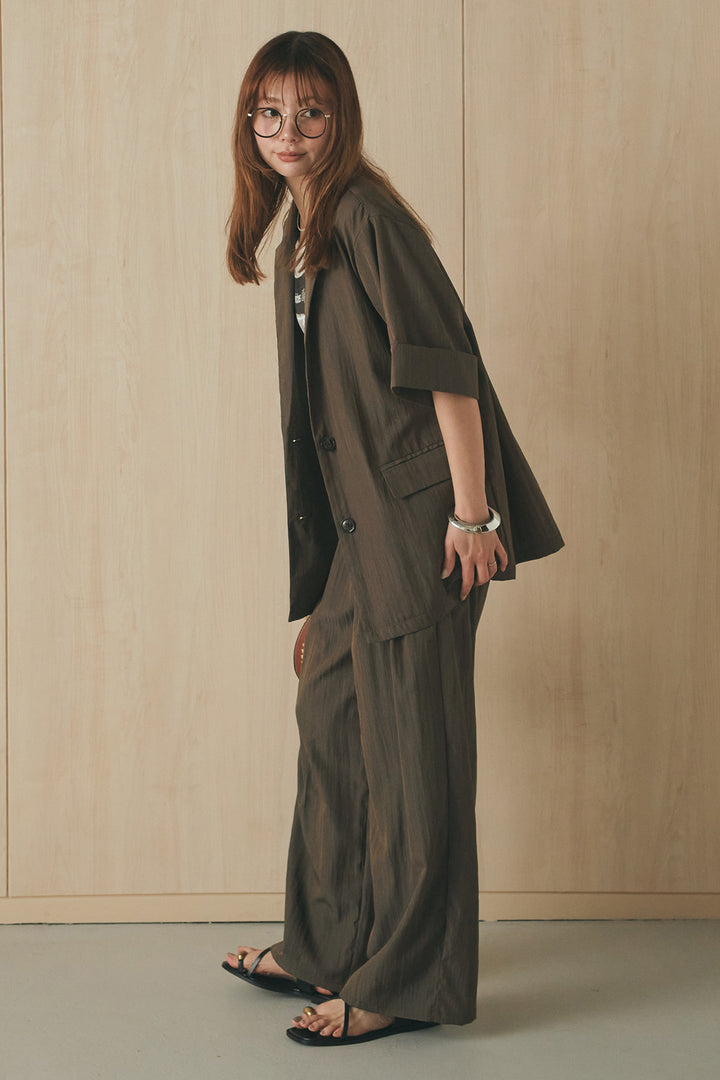[SET]リネンライクテーラードハーフスリーブジャケット+リネンライク2タックワイドパンツ(2set)