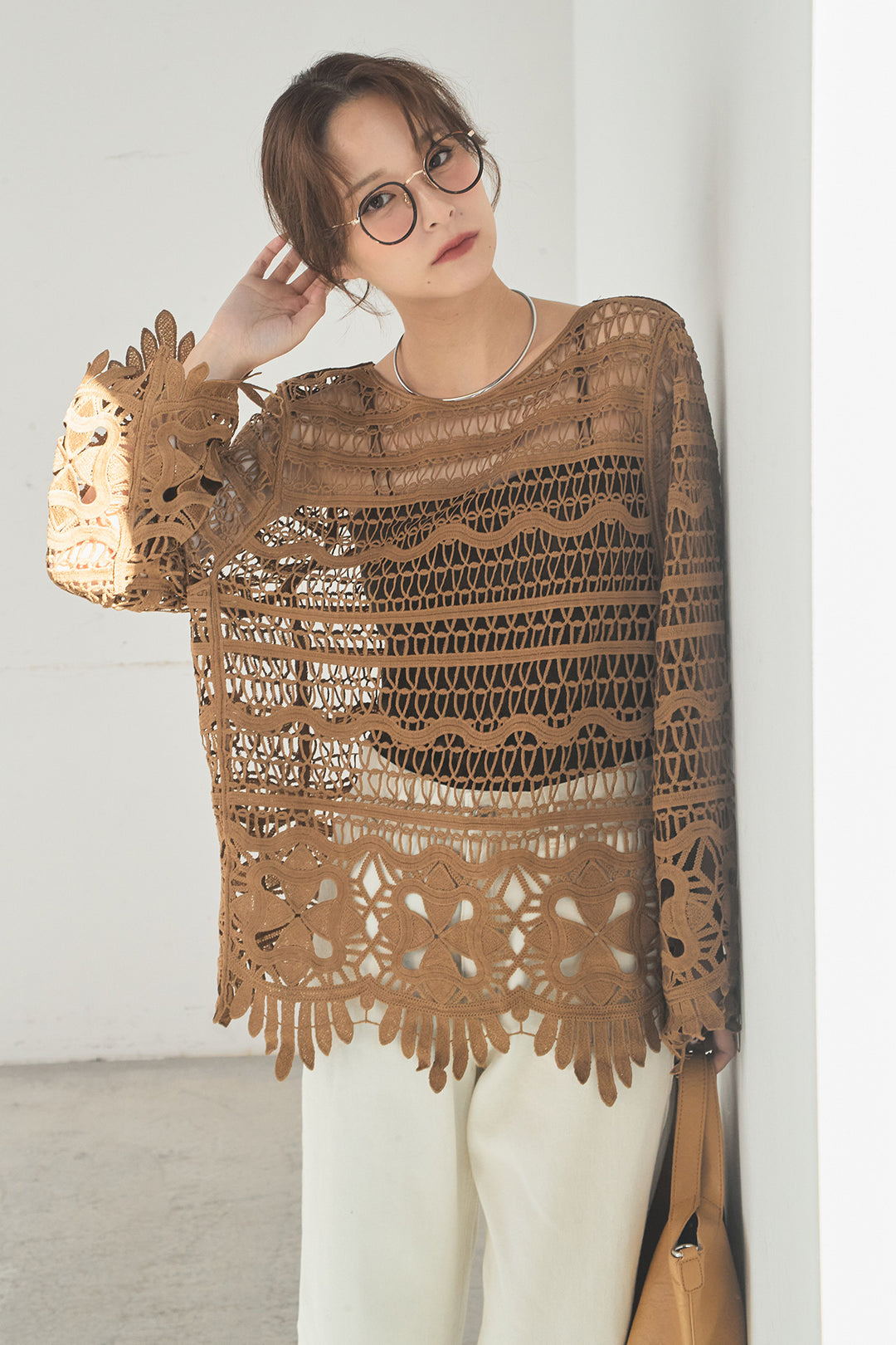 [SET]裾デザインメッシュプルオーバー+スプリングカラーデニムパンツ(2set)