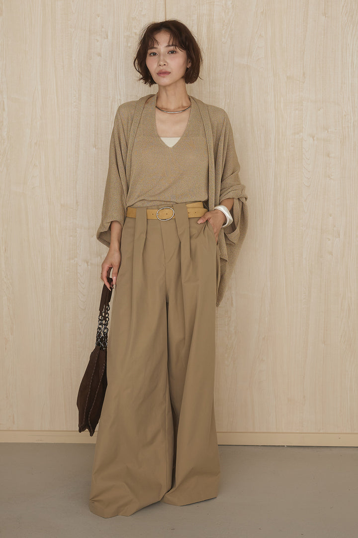 [SET]オーバードルマンカーディガン+ホルターネックインナー+ベルトループデザインハイウエストタックパンツ(3set)