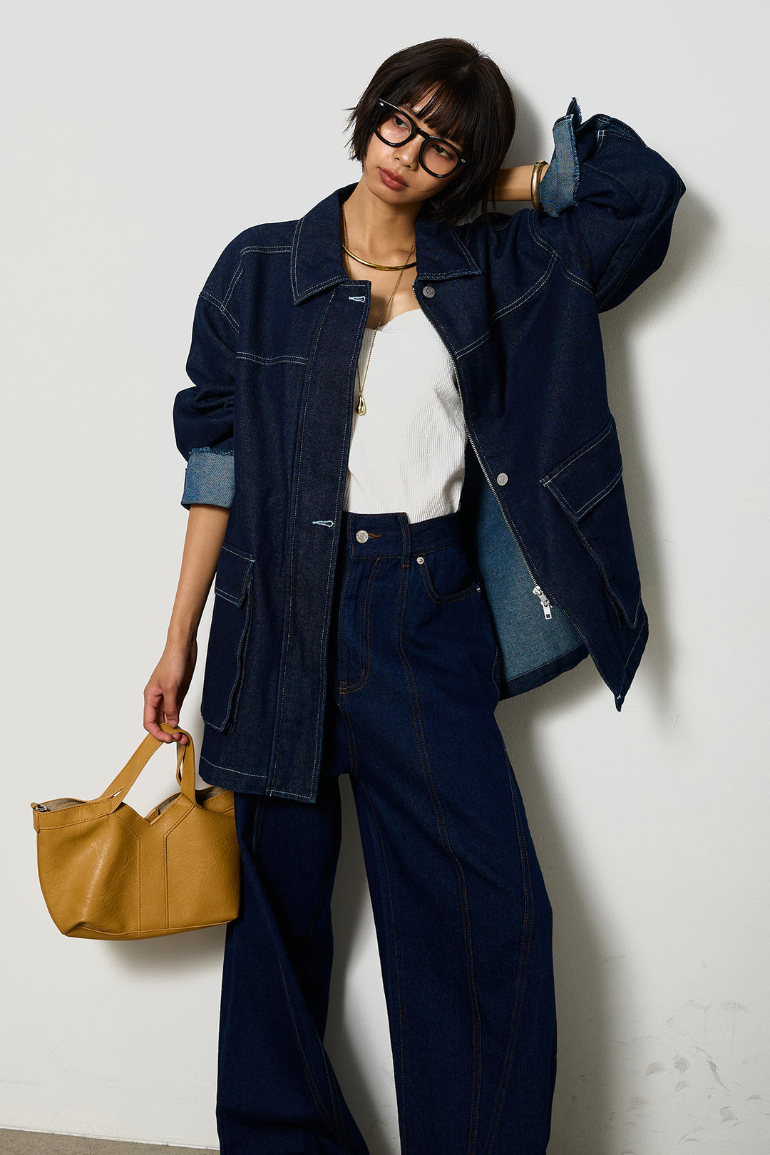 【即納】ステッチデザインデニムジップジャケット